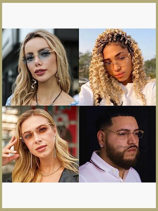 Rimless Rectangle Sunglasses Women Men Gold Metal Frameless Square Transparent main image 2